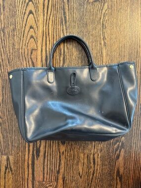 Longchamp Black Leather Top-Handle Tote